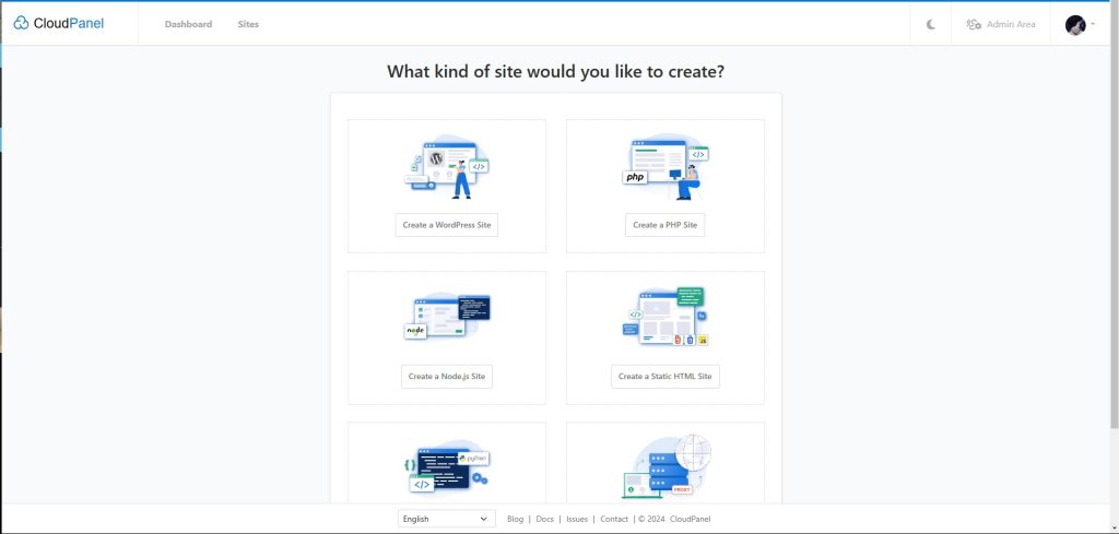 CloudPanel Sites Add