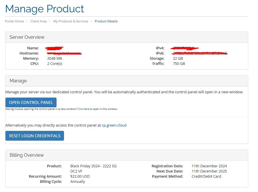 GreenCloudVPS Cliet Area